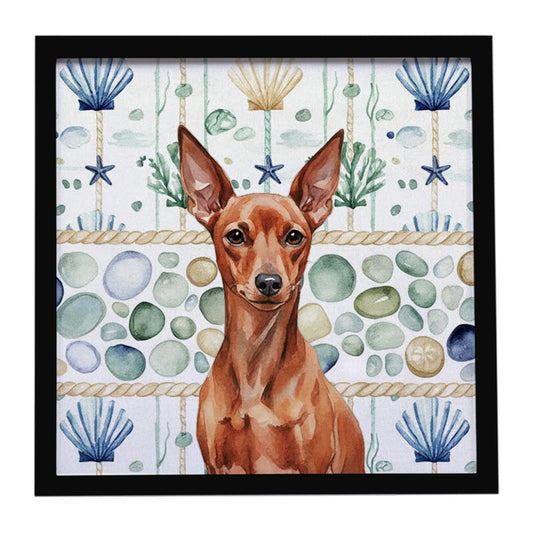 Buy this Red Miniature Pinscher Min Pin Coastal Sea Glass Framed Metal Print