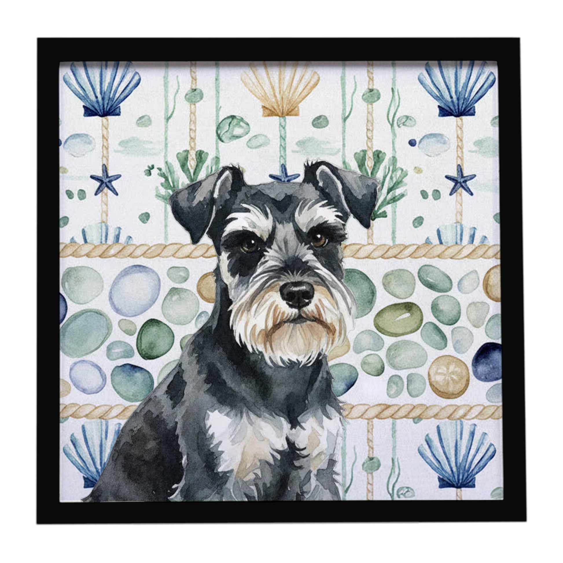 Buy this Black & Silver Miniature Schnauzer Coastal Sea Glass Framed Metal Print