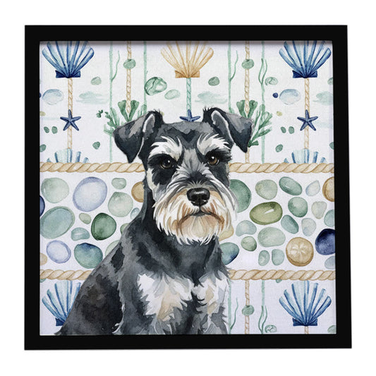Buy this Black & Silver Miniature Schnauzer Coastal Sea Glass Framed Metal Print