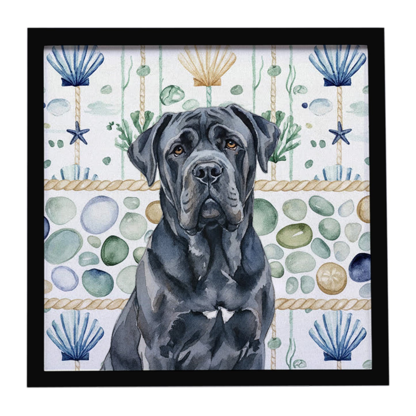 Buy this Black Neapolitan Mastiff Coastal Sea Glass Framed Metal Print