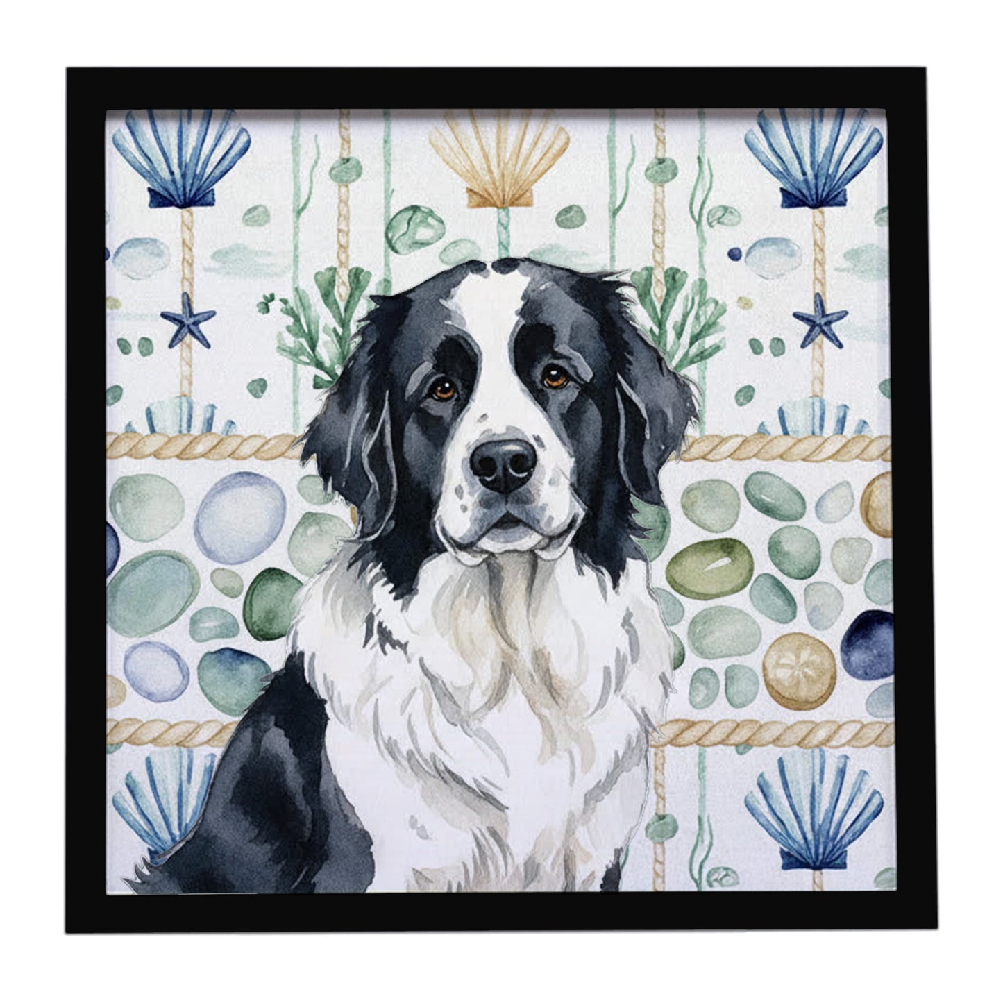 Buy this Landseer Newfoundland Coastal Sea Glass Framed Metal Print
