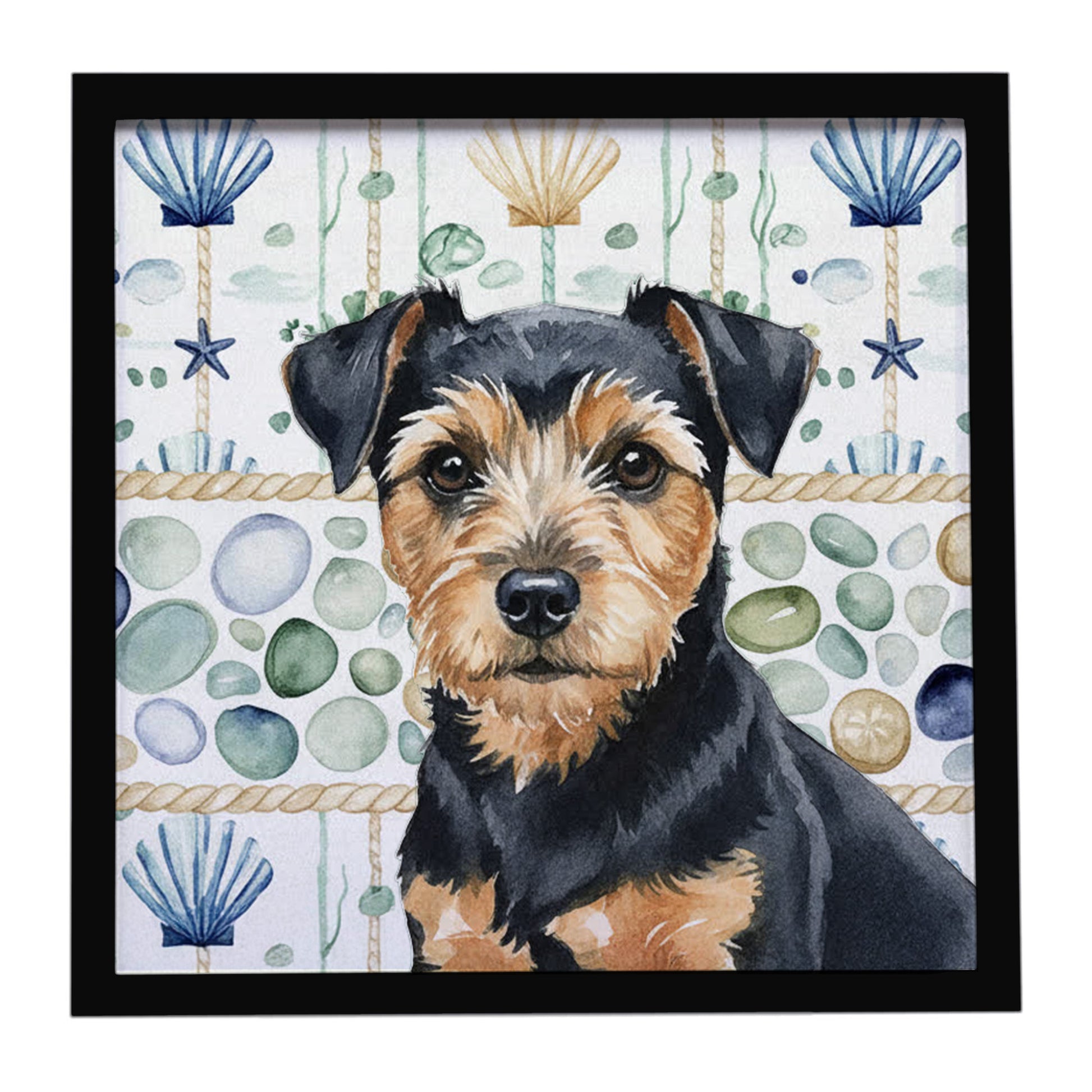 Buy this Black and Tan Norfolk Terrier Coastal Sea Glass Framed Metal Print