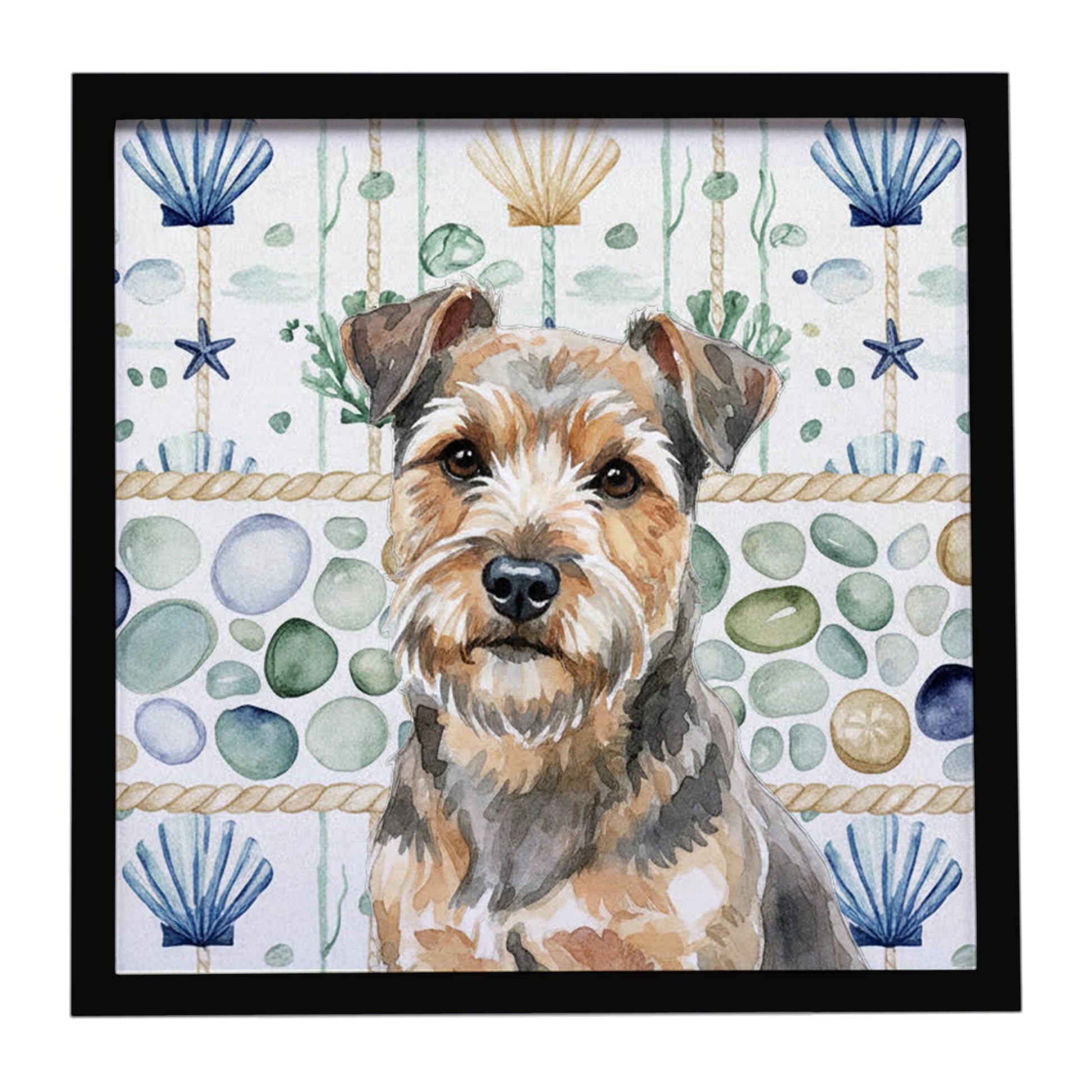 Buy this Grizzle and Tan Norfolk Terrier Coastal Sea Glass Framed Metal Print