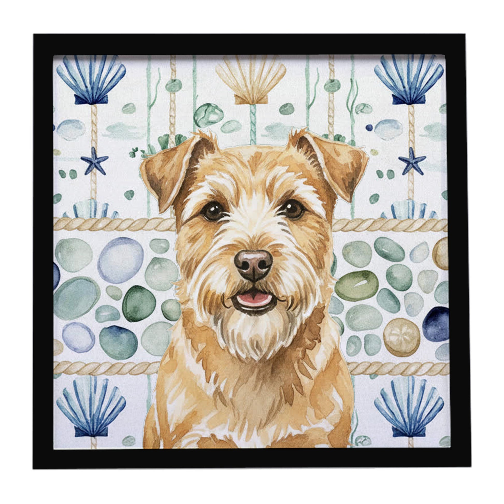 Buy this Wheaten Norfolk Terrier Coastal Sea Glass Framed Metal Print