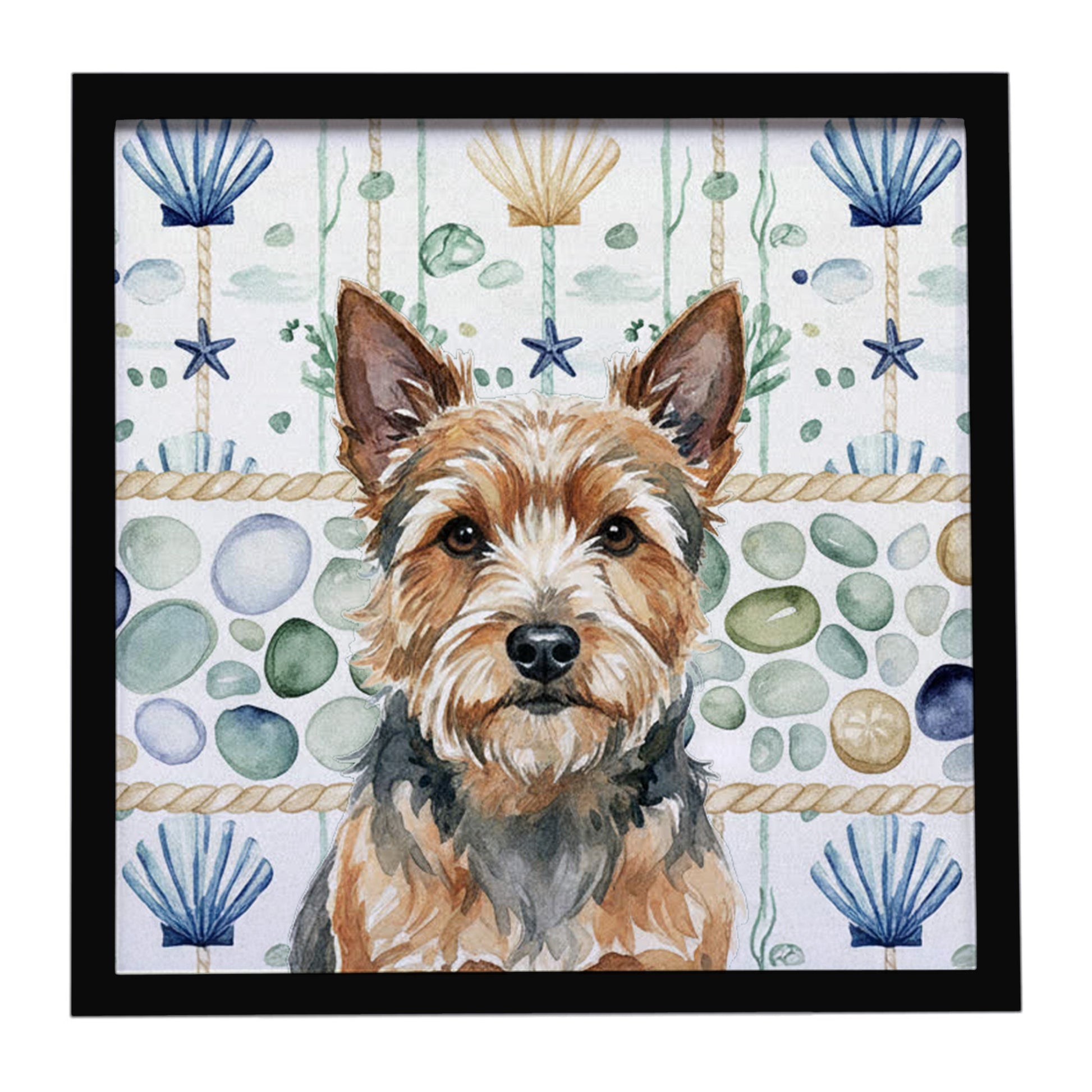 Buy this Norwich Terrier Coastal Sea Glass Framed Metal Print