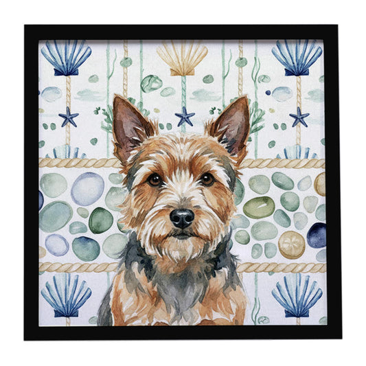Buy this Norwich Terrier Coastal Sea Glass Framed Metal Print