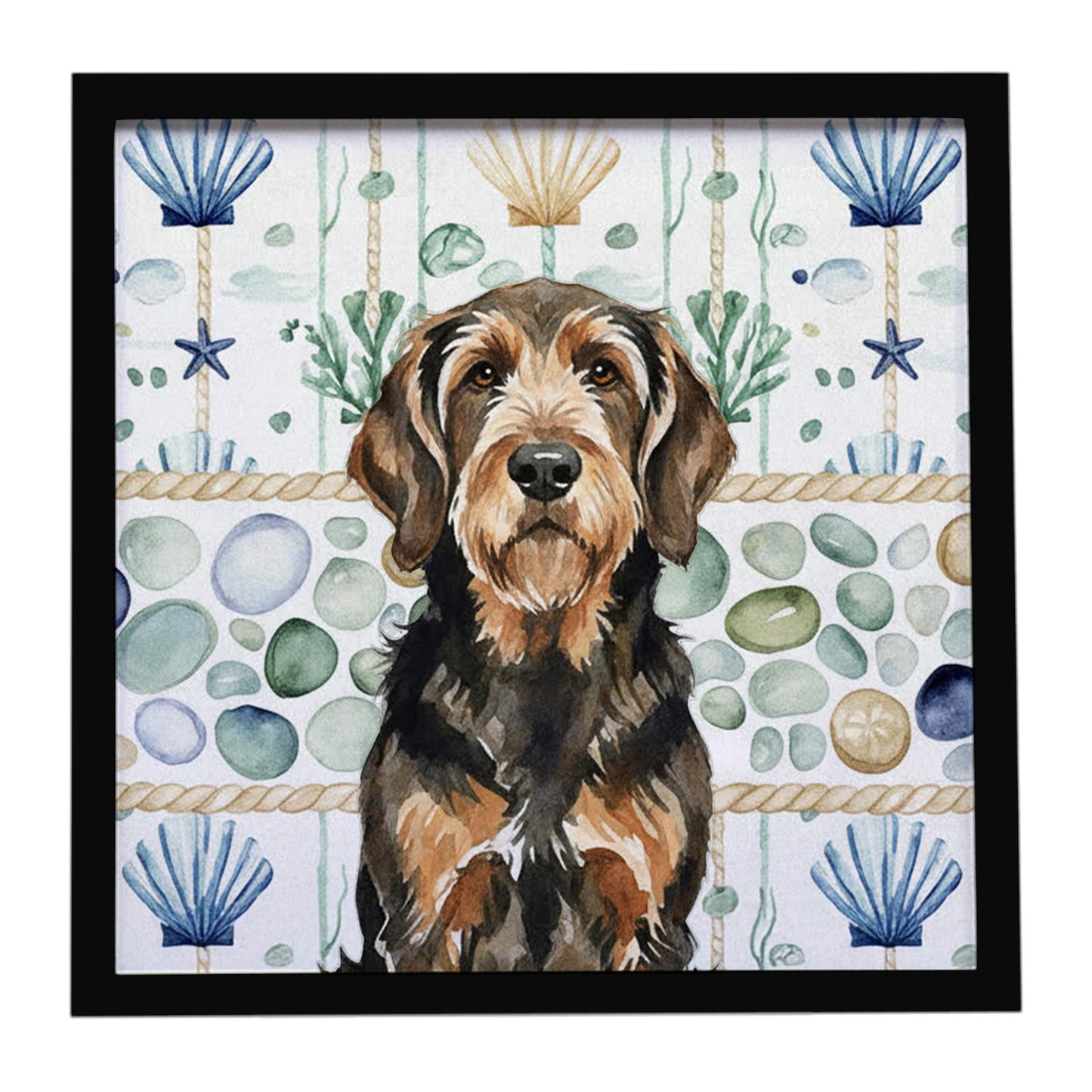 Buy this Black and Tan Otterhound Coastal Sea Glass Framed Metal Print