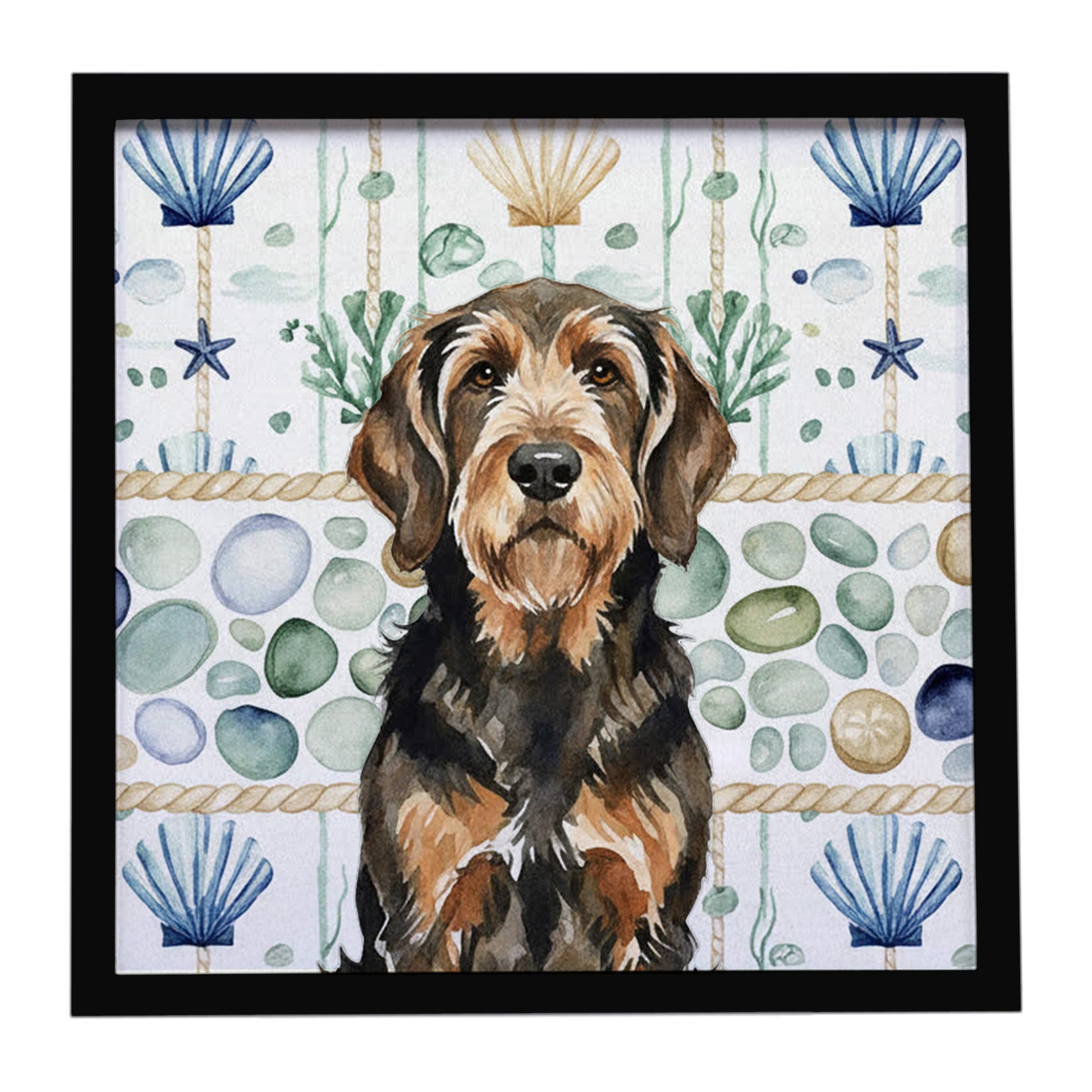 Buy this Black and Tan Otterhound Coastal Sea Glass Framed Metal Print