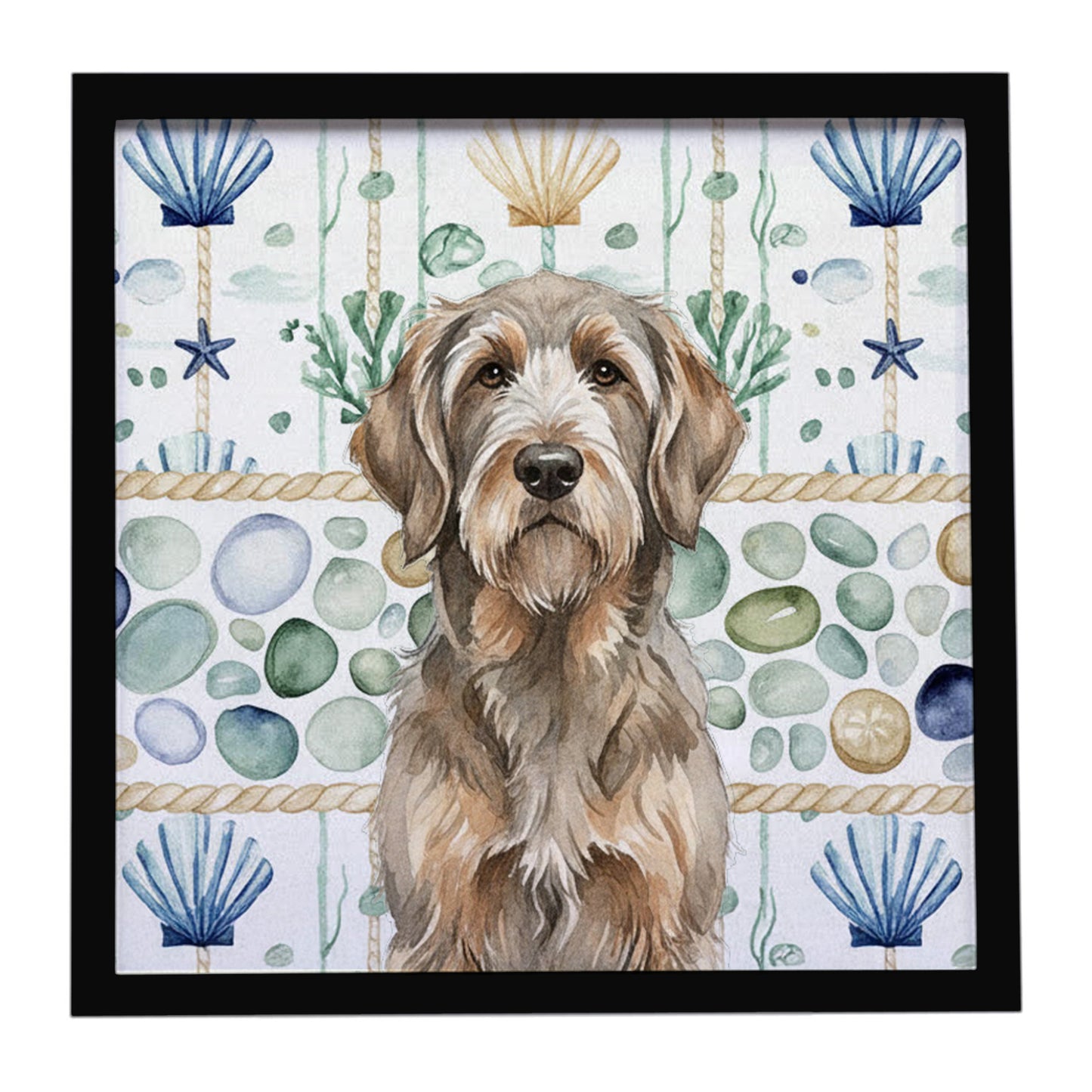 Buy this Grizzle and Tan Otterhound Coastal Sea Glass Framed Metal Print