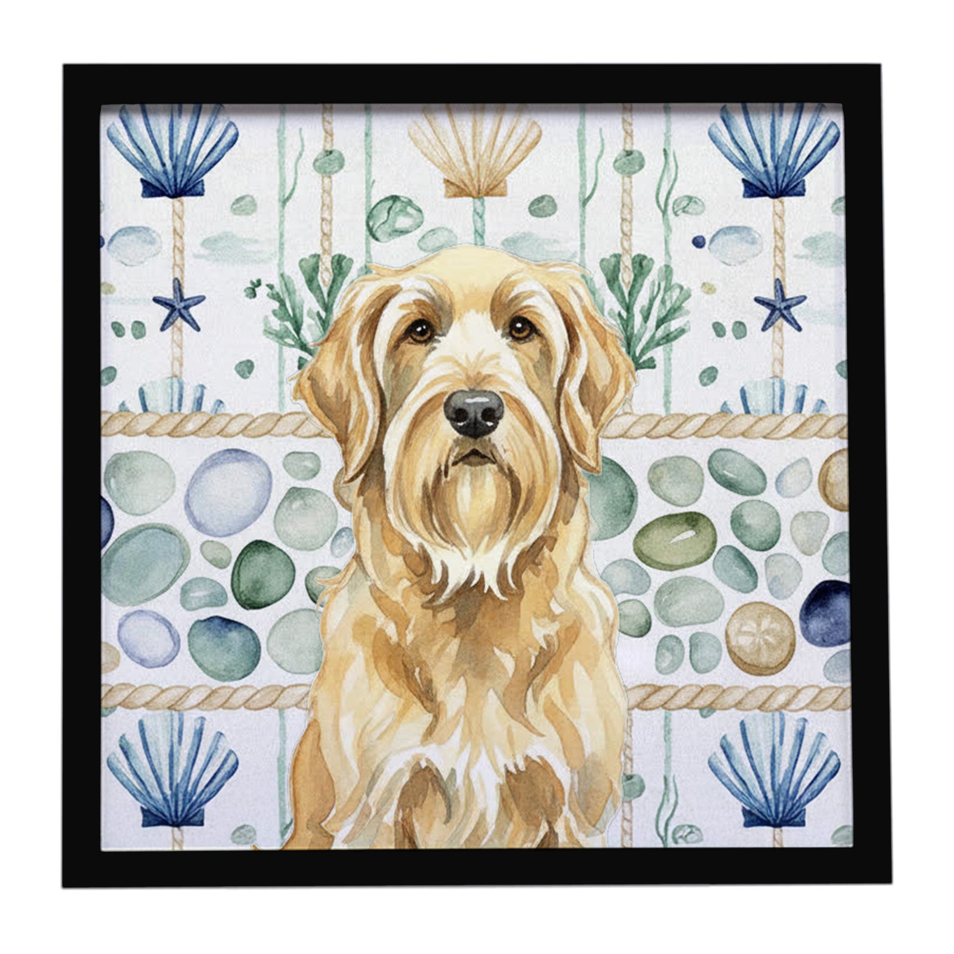 Buy this Wheaten and Tan Otterhound Coastal Sea Glass Framed Metal Print