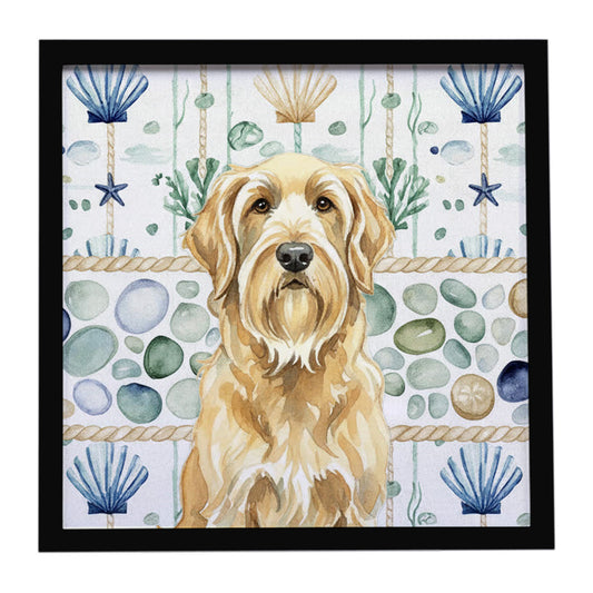 Buy this Wheaten and Tan Otterhound Coastal Sea Glass Framed Metal Print