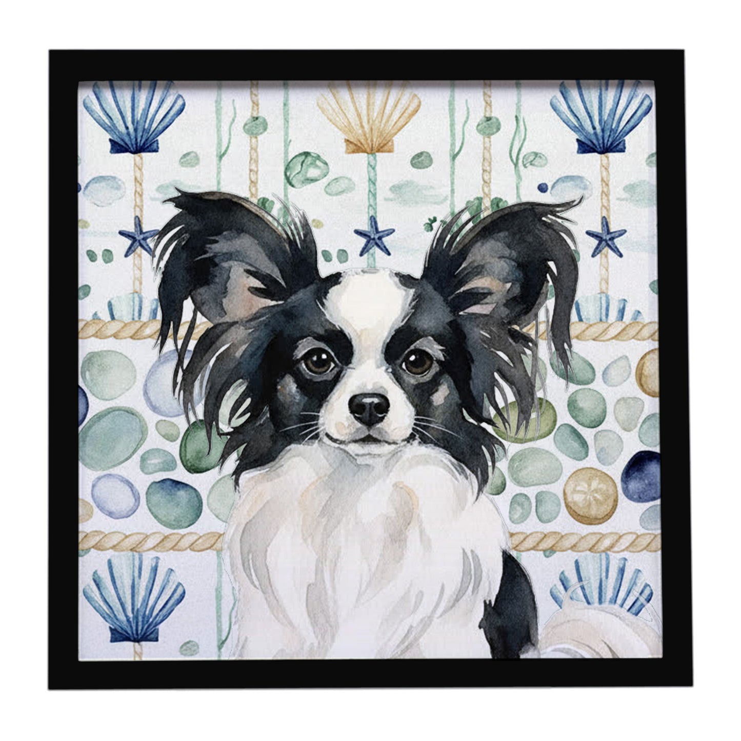 Buy this Black and White Papillon Coastal Sea Glass Framed Metal Print