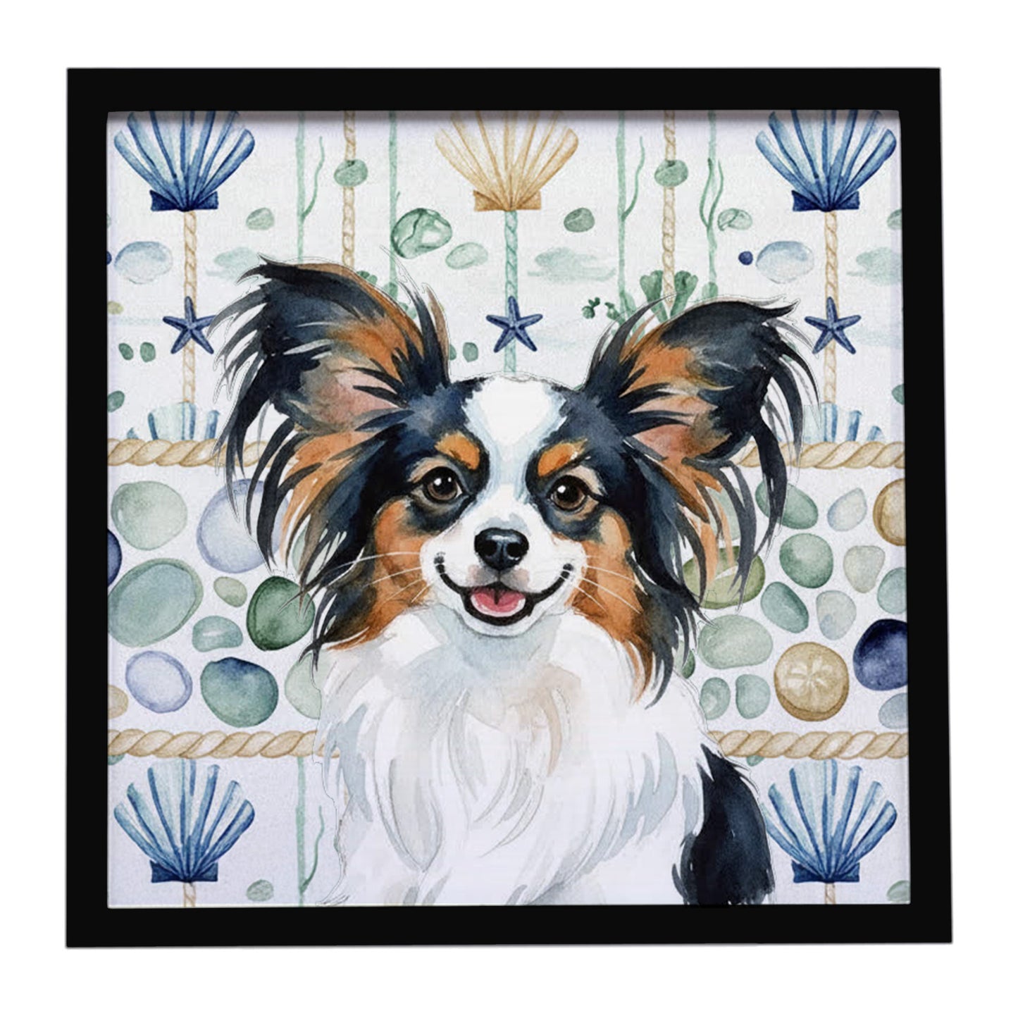 Buy this Tricolor Papillon Coastal Sea Glass Framed Metal Print