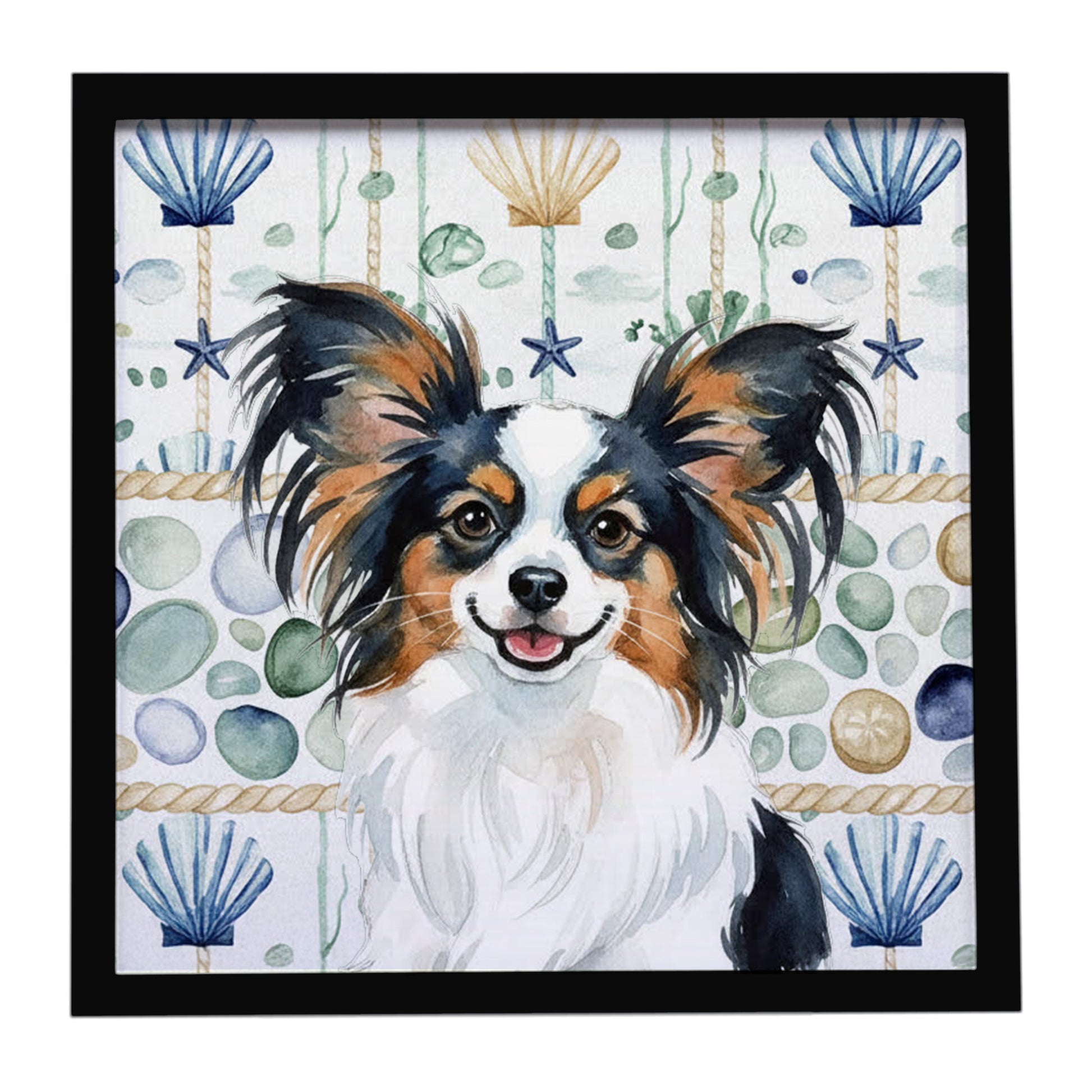 Buy this Tricolor Papillon Coastal Sea Glass Framed Metal Print