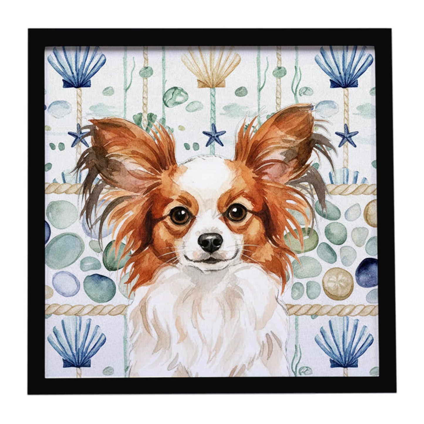 Buy this White with Red Papillon Coastal Sea Glass Framed Metal Print