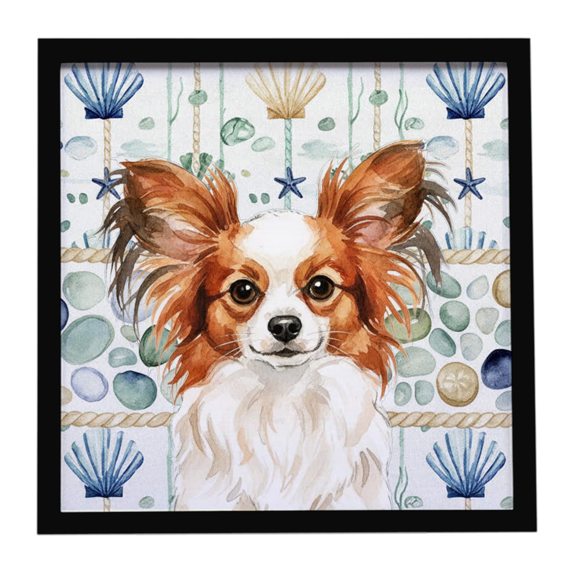 Buy this White with Red Papillon Coastal Sea Glass Framed Metal Print