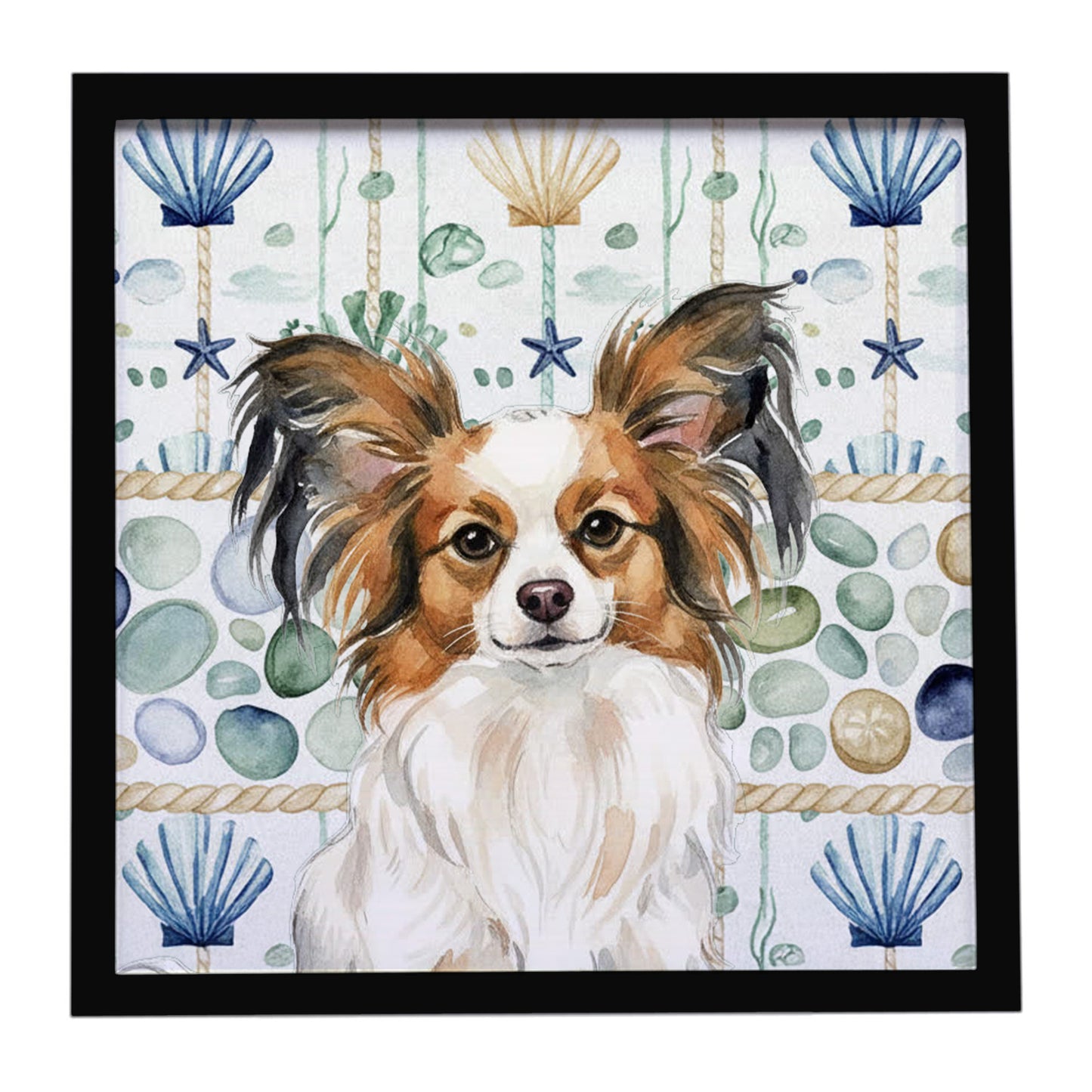 Buy this White with Sable Papillon Coastal Sea Glass Framed Metal Print