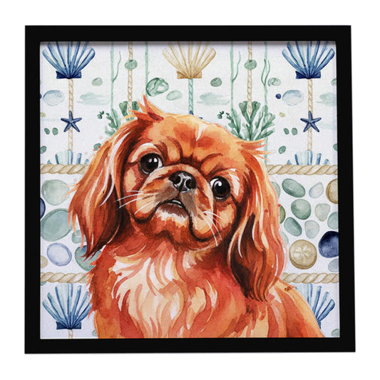 Buy this Red Pekingese Coastal Sea Glass Framed Metal Print