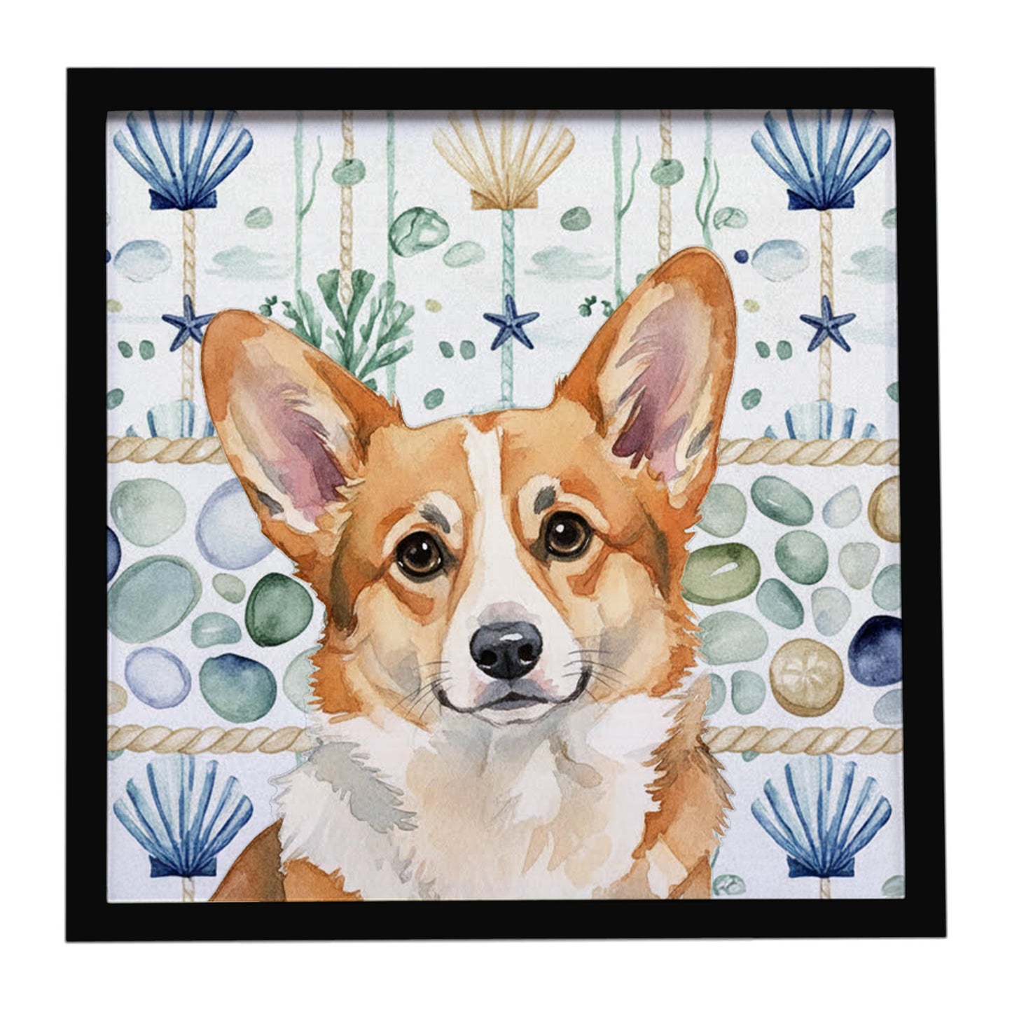 Buy this Corgi Coastal Sea Glass Framed Metal Print