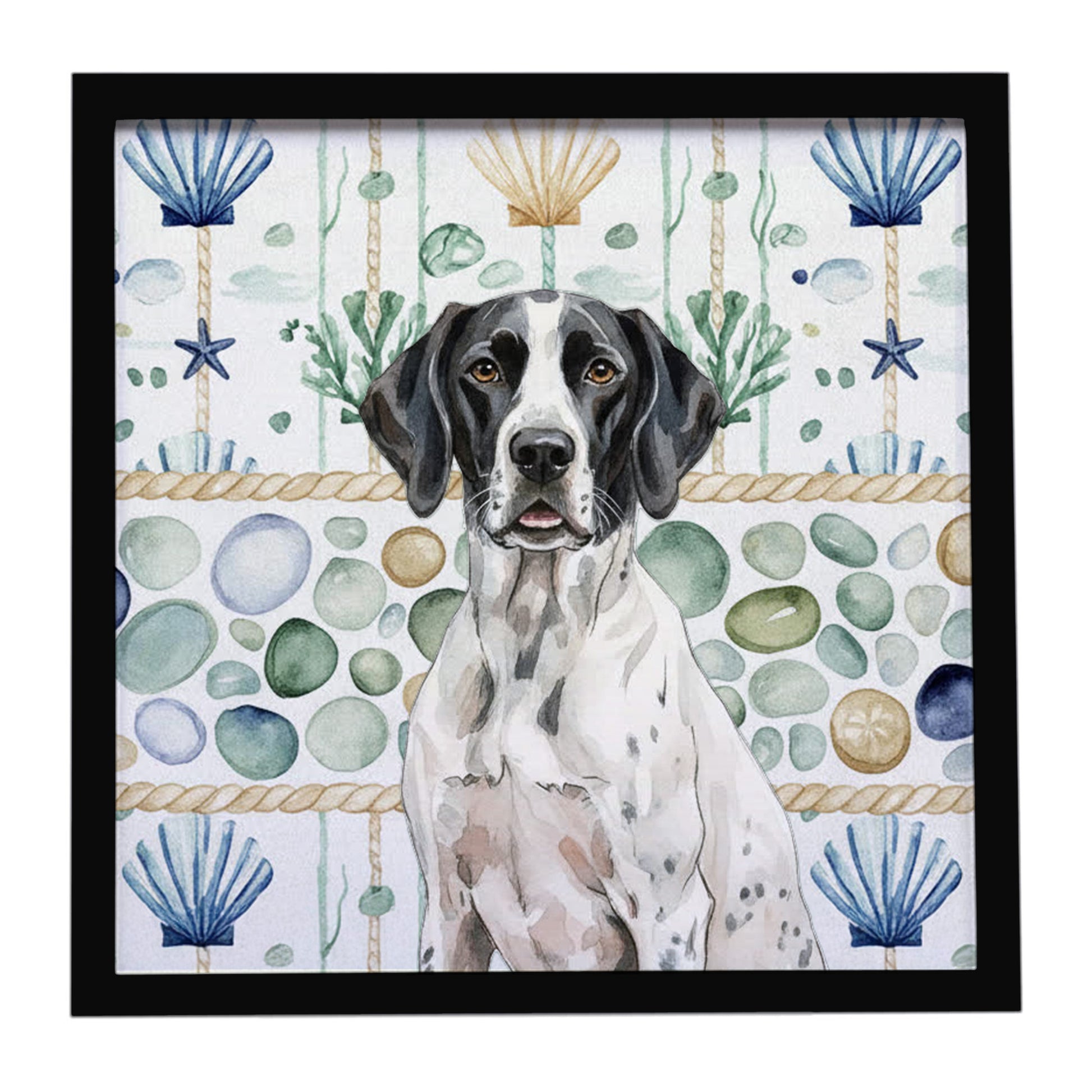 Buy this Black and White Pointer Coastal Sea Glass Framed Metal Print