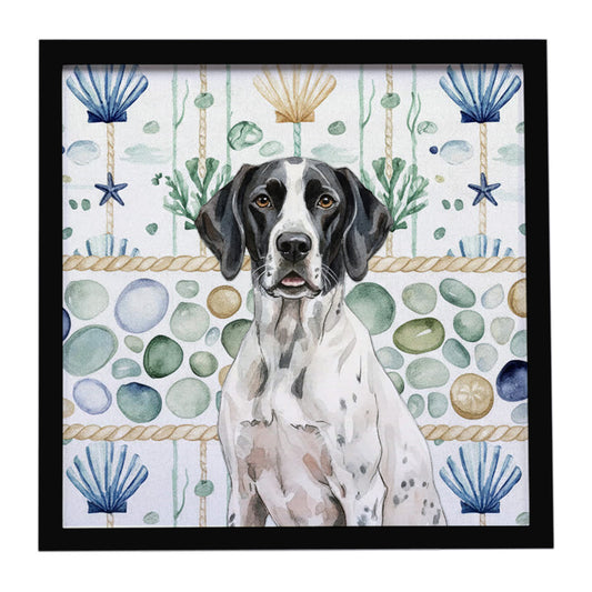 Buy this Black and White Pointer Coastal Sea Glass Framed Metal Print