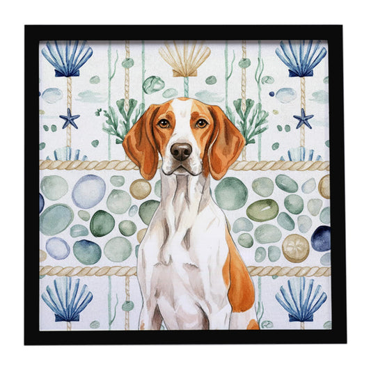 Buy this Orange and White Pointer Coastal Sea Glass Framed Metal Print
