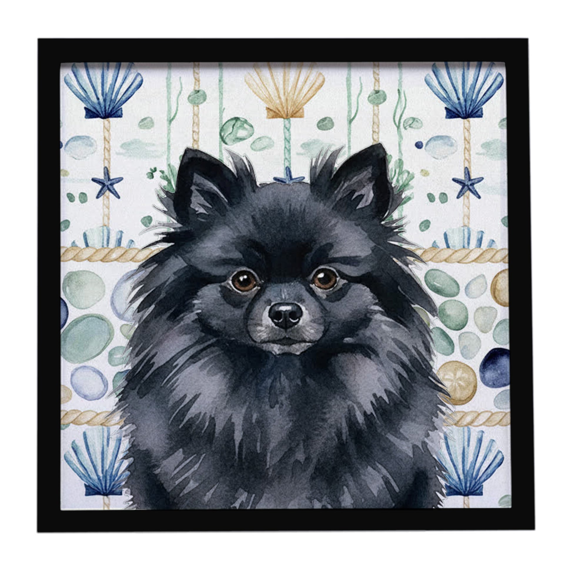 Buy this Black Pomeranian Coastal Sea Glass Framed Metal Print
