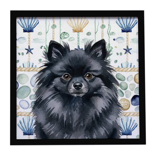 Buy this Black Pomeranian Coastal Sea Glass Framed Metal Print