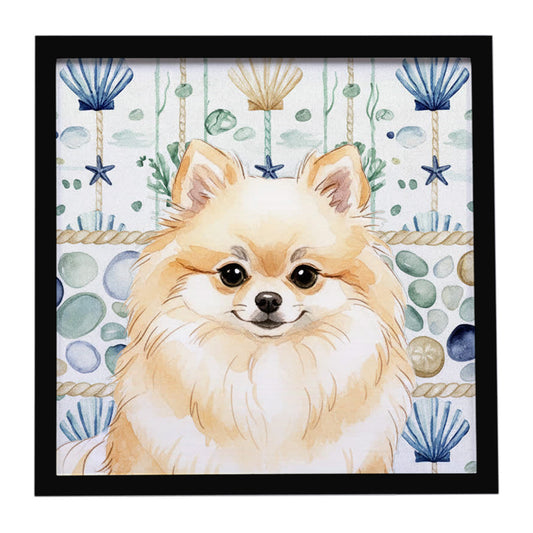 Buy this Cream Pomeranian Coastal Sea Glass Framed Metal Print