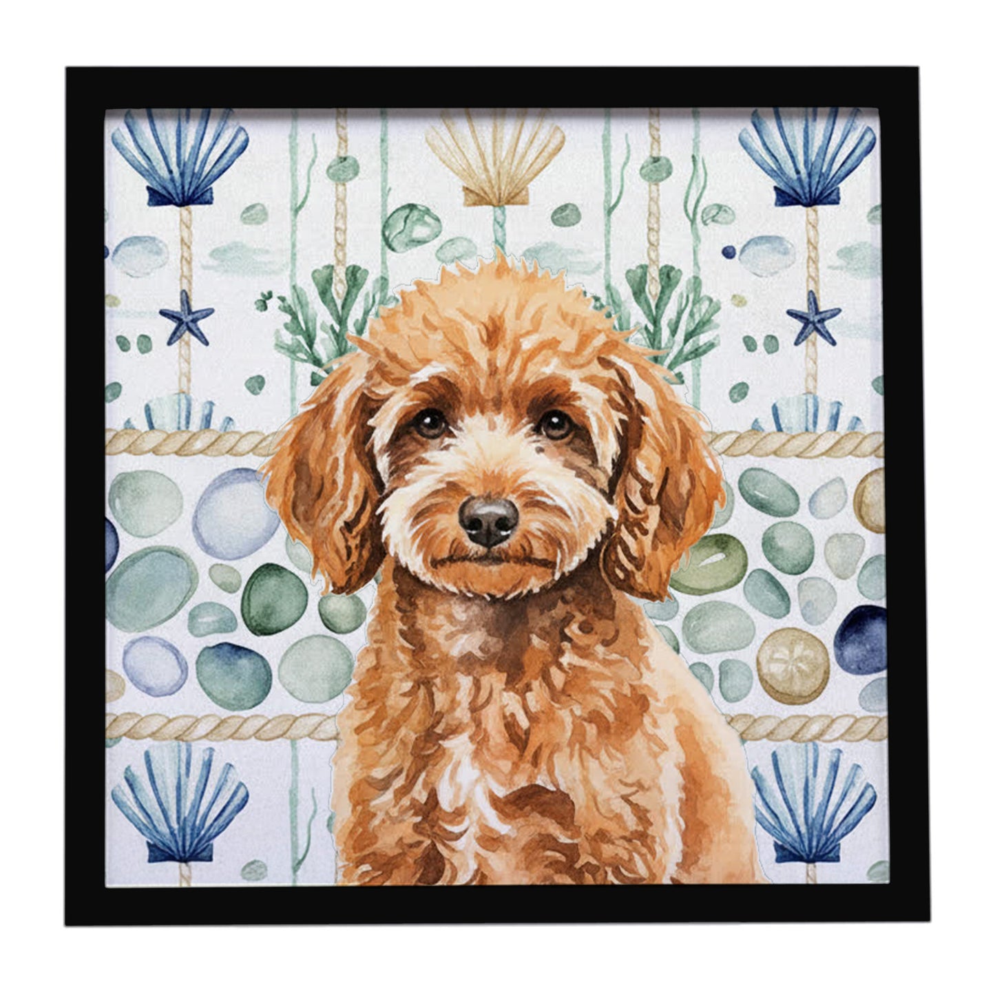 Buy this Miniature Apricot Poodle Coastal Sea Glass Framed Metal Print