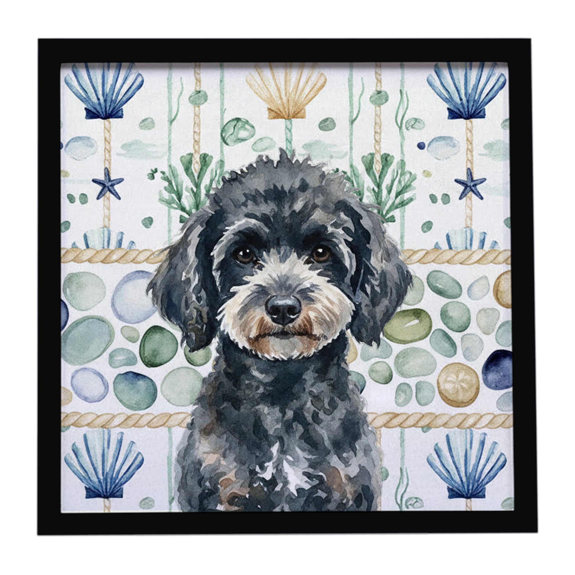 Buy this Miniature Black Poodle Coastal Sea Glass Framed Metal Print