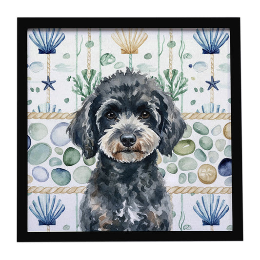 Buy this Miniature Black Poodle Coastal Sea Glass Framed Metal Print