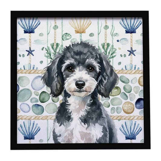 Buy this Miniature Parti Poodle Coastal Sea Glass Framed Metal Print