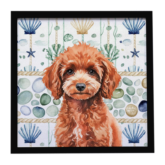 Buy this Miniature Red Poodle Coastal Sea Glass Framed Metal Print