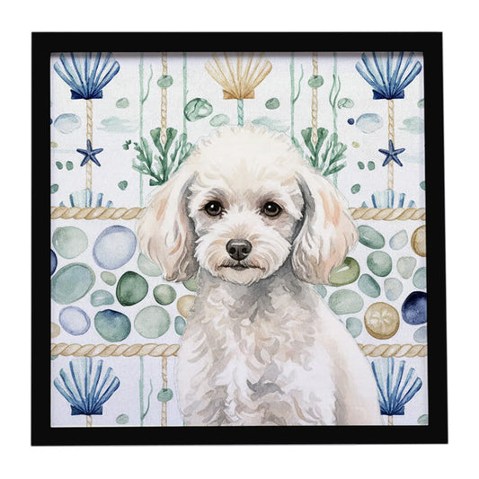 Buy this Miniature White Poodle Coastal Sea Glass Framed Metal Print