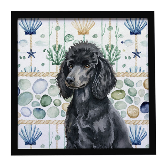 Buy this Standard Black Poodle Coastal Sea Glass Framed Metal Print