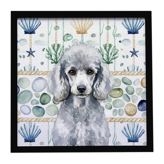 Buy this Standard Silver Poodle Coastal Sea Glass Framed Metal Print