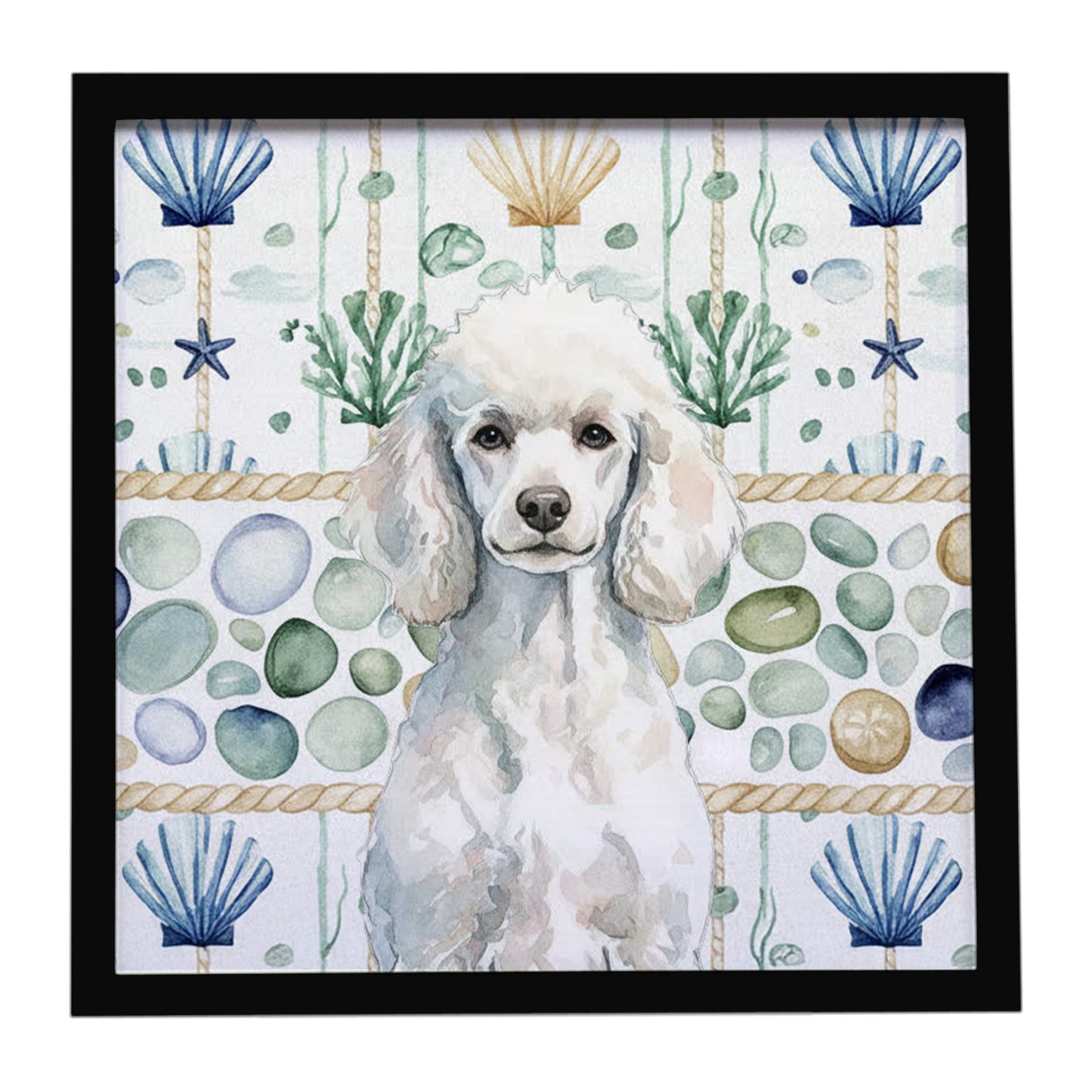 Buy this Standard White Poodle Coastal Sea Glass Framed Metal Print