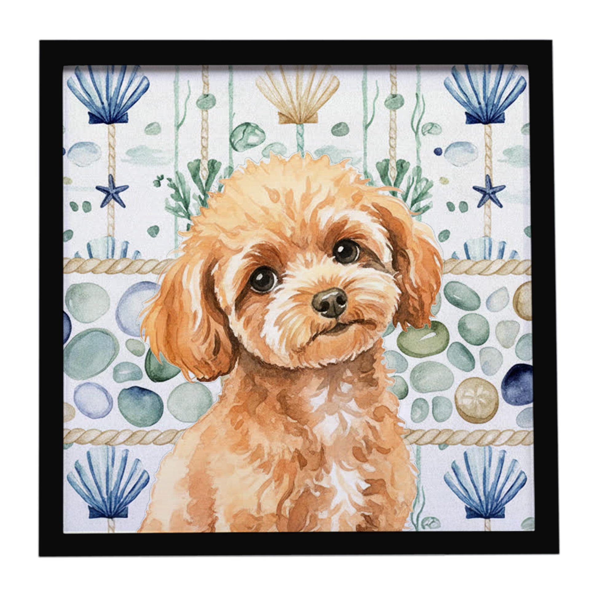 Buy this Toy Apricot Poodle Coastal Sea Glass Framed Metal Print