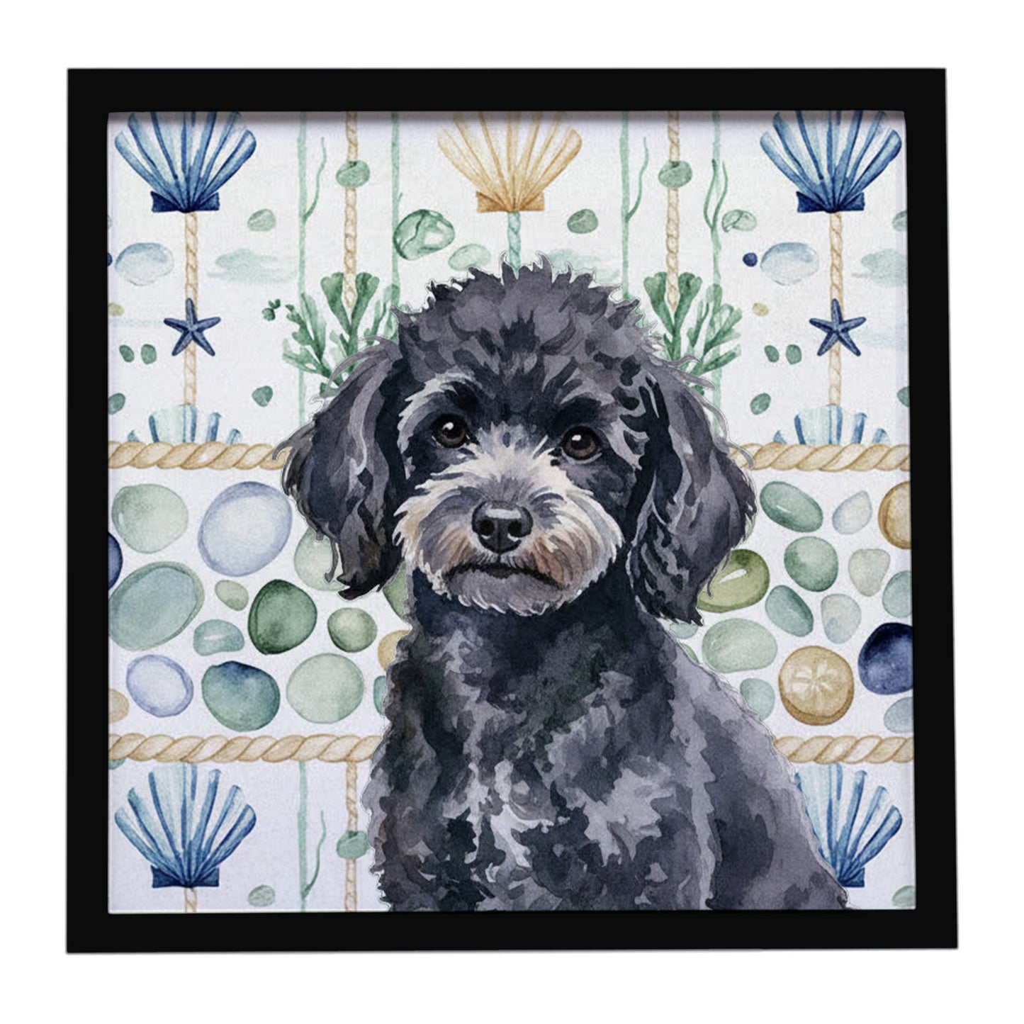 Buy this Toy Black Poodle Coastal Sea Glass Framed Metal Print