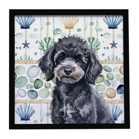 Buy this Toy Black Poodle Coastal Sea Glass Framed Metal Print