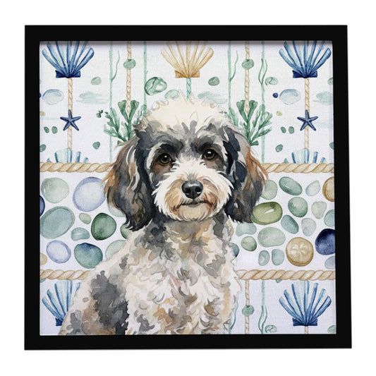 Buy this Toy Parti Poodle Coastal Sea Glass Framed Metal Print