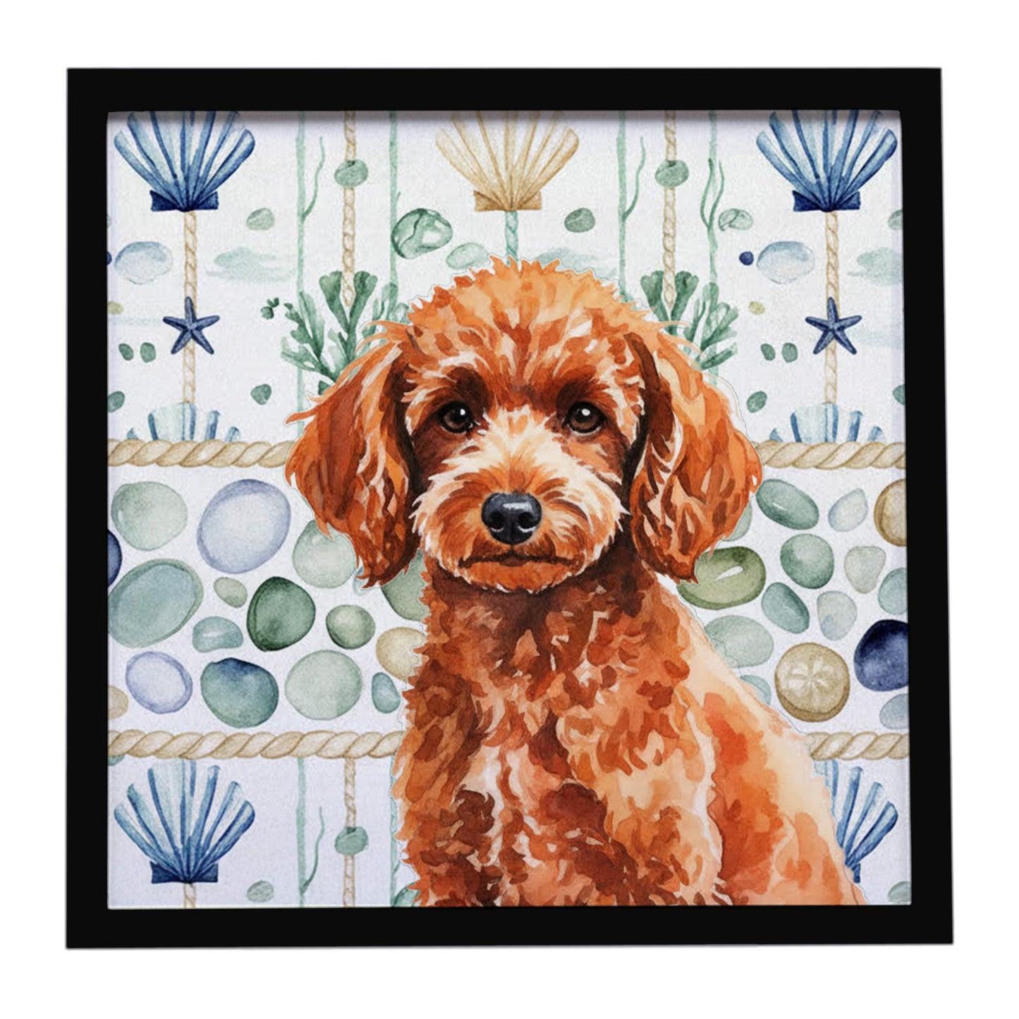 Buy this Toy Red Poodle Coastal Sea Glass Framed Metal Print