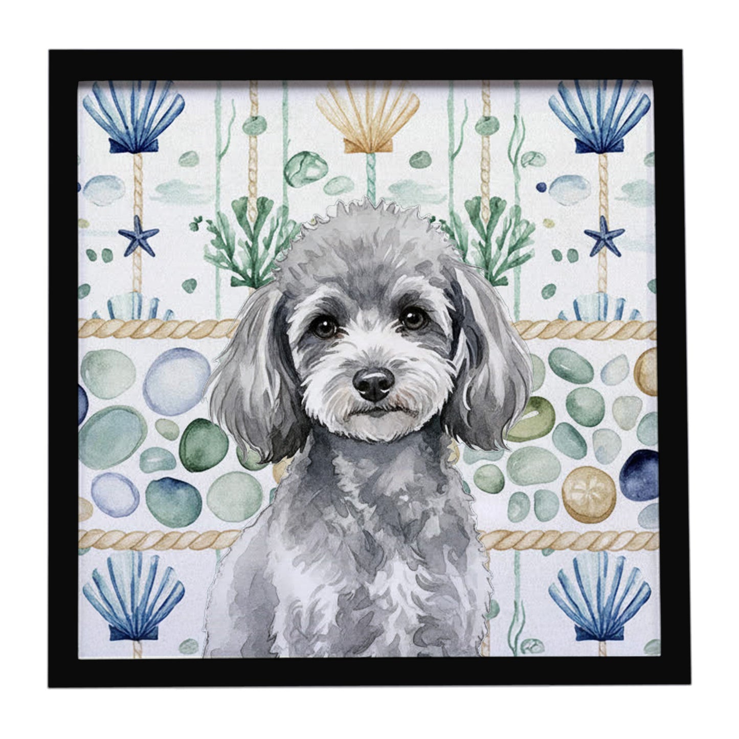 Buy this Toy Silver Poodle Coastal Sea Glass Framed Metal Print