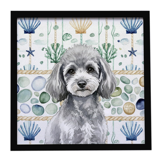 Buy this Toy Silver Poodle Coastal Sea Glass Framed Metal Print
