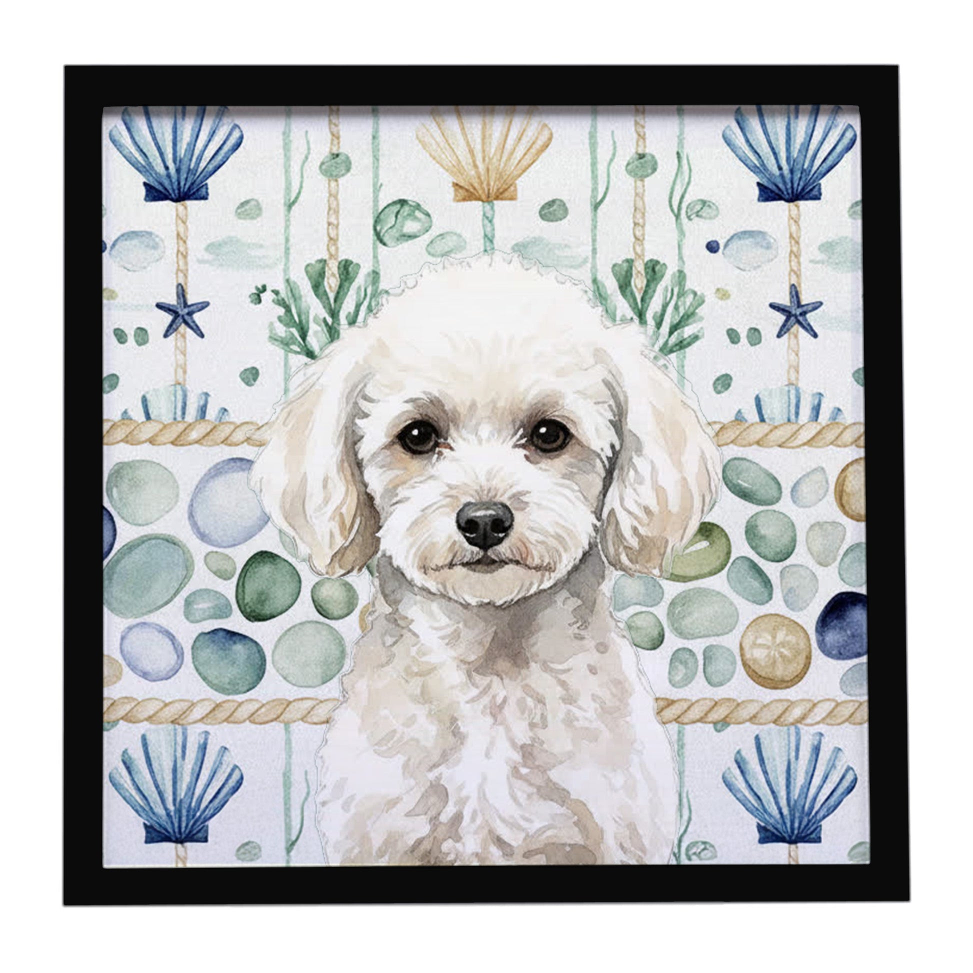 Buy this Toy White Poodle Coastal Sea Glass Framed Metal Print