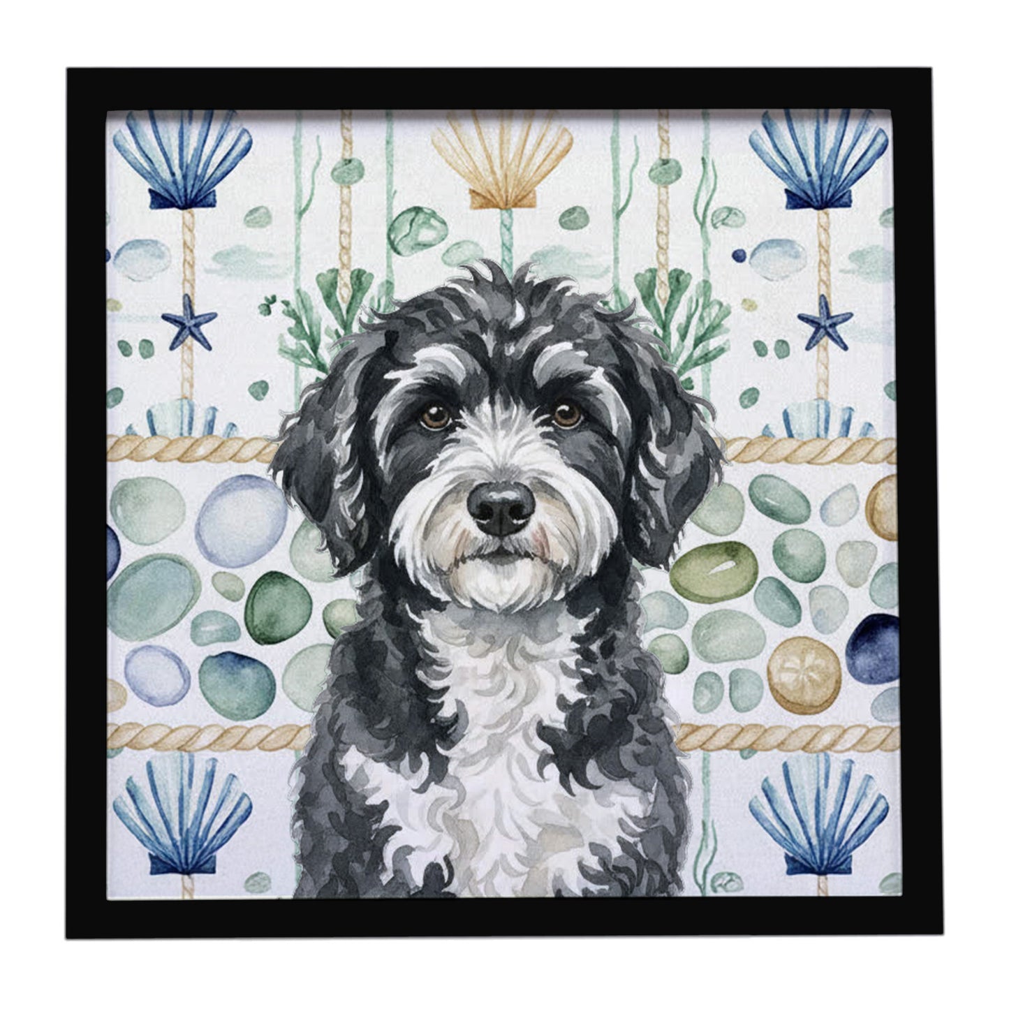 Buy this Portuguese Water Dog Coastal Sea Glass Framed Metal Print
