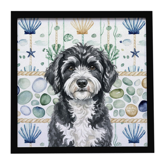 Buy this Portuguese Water Dog Coastal Sea Glass Framed Metal Print