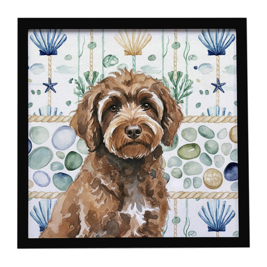 Buy this Brown Portuguese Water Dog Coastal Sea Glass Framed Metal Print