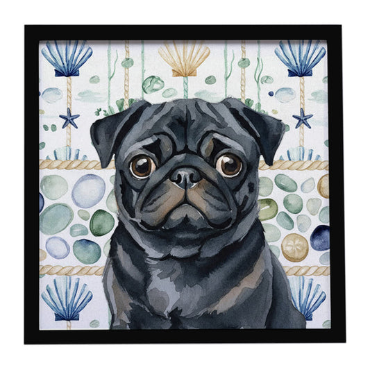 Buy this Black Pug Coastal Sea Glass Framed Metal Print